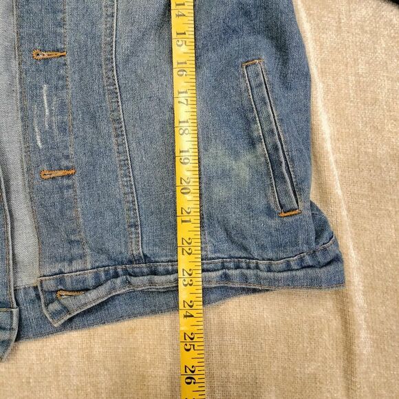 Carbon Grey Hoodie Denim Button Front Distressed Jacket Size Large - Picture 5 of 8